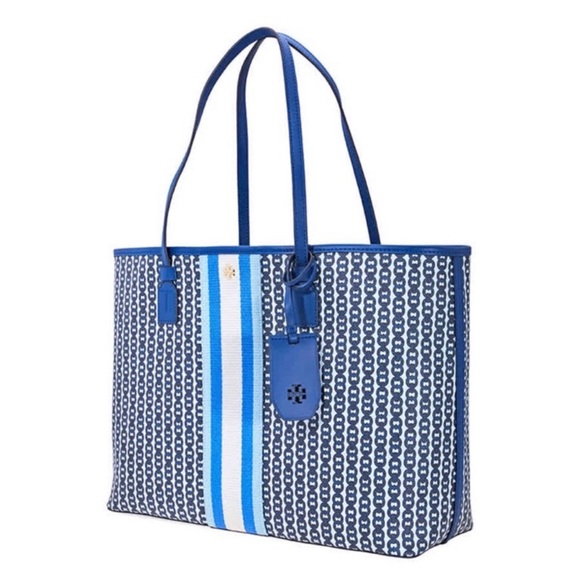 Tory Burch Handbags - Tory Burch Gemini Link Coated Canvas Tote - Blue NWT
